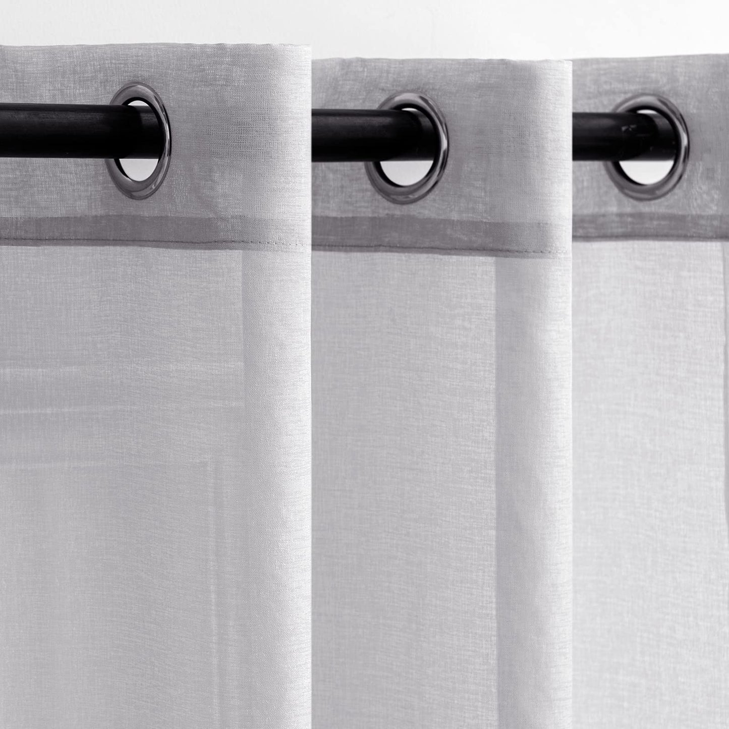 Woaboy Voile Curtains, Short Curtains, Transparent Living Room with Eyelets, Store Curtains for the Bedroom, Eyelet Curtain, Panel Curtain, Loop Curtains, Modern, Set of 2, 140 x 145 cm (W x H), Beige
