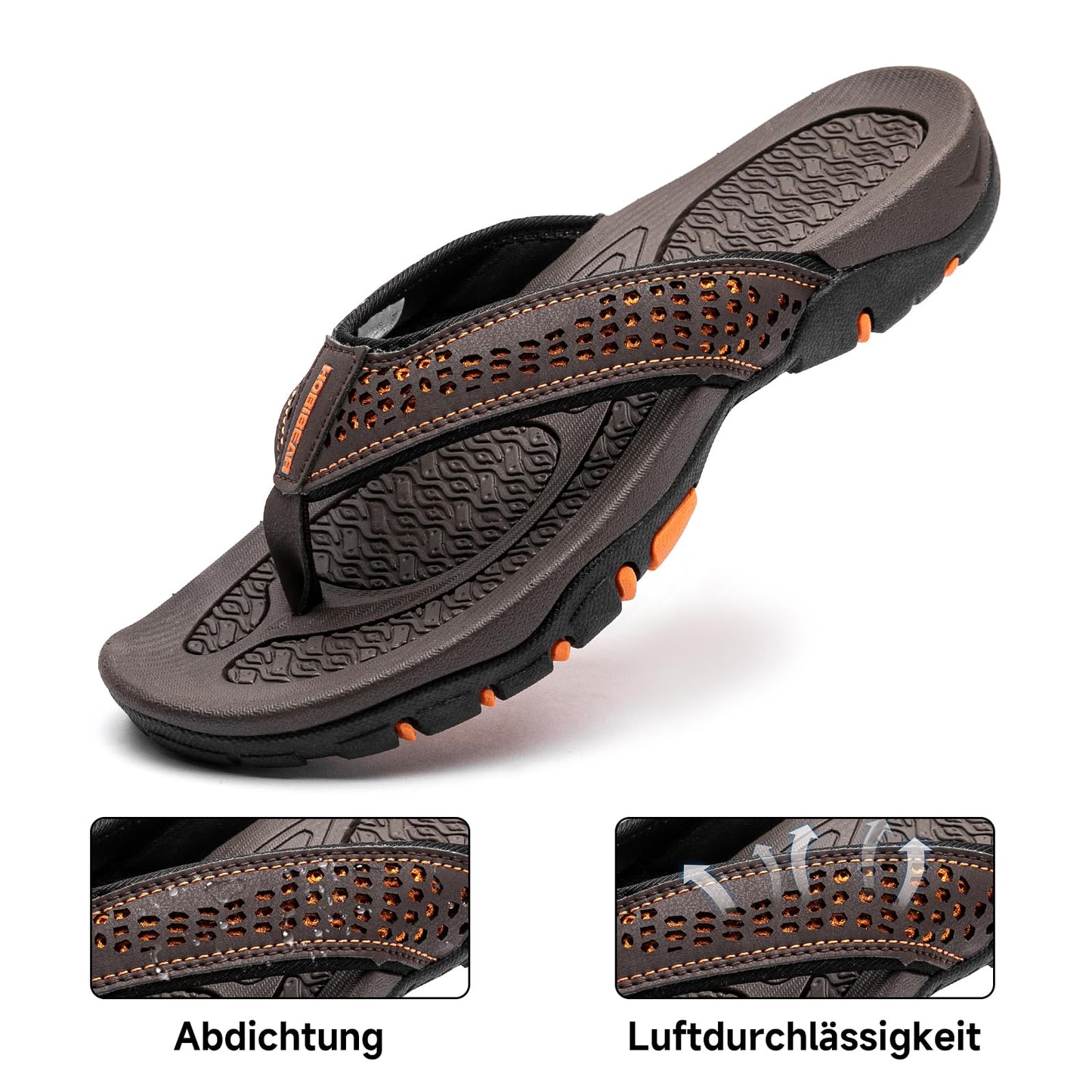 HOBIBEAR Herren Flip Flops Zehentrenner Arch Support Outdoor Sandalen Sommer Beach Surfen Sommerschuhe Rutschfest Hausschuhe Pantoletten