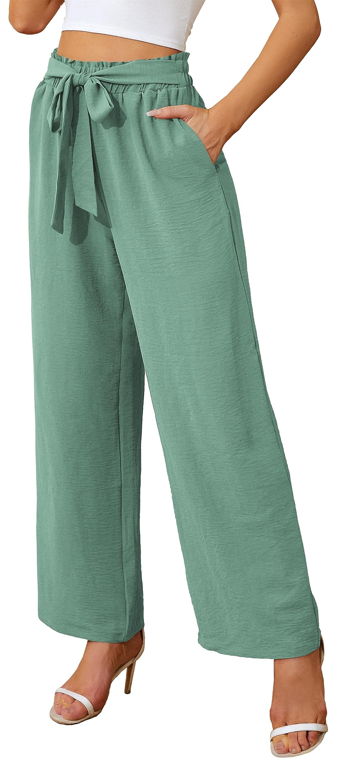 Actcat Damen Hose mit weitem Bein Leicht und Elegant Elastischer Bund Sommerhose mit Taschen für Legere Arbeit Geeignet