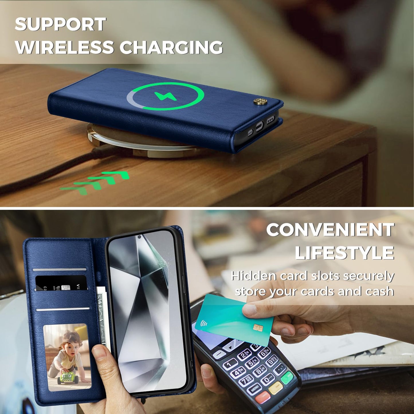 GUCASBE Handyhülle für Samsung Galaxy S24 Ultra Hülle, Premium Lederhülle Klappbar Flip Case RFID Schutzhülle Kartenfach Standfunktion Klapphülle Handytasche für Samsung Galaxy S24 Ultra - Schwarz