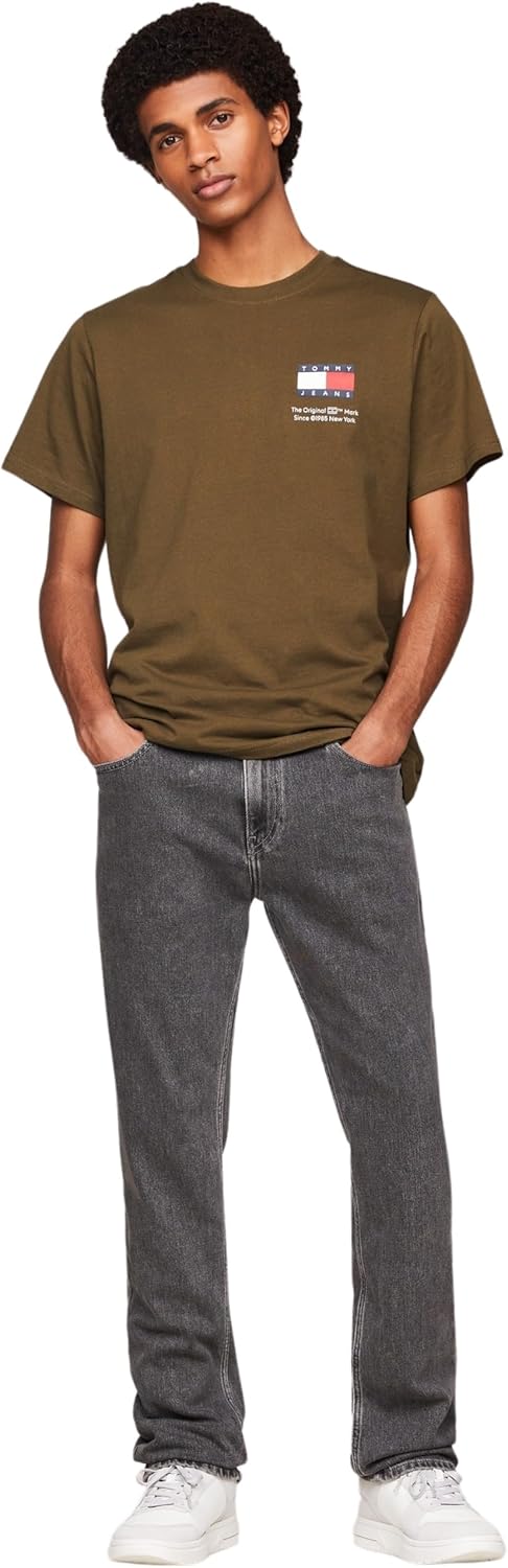 Tommy Jeans Herren T-Shirt Kurzarm Tjm Slim Essential Flag Tee Ext Rundhalsausschnitt, Grün (Drab Olive Green), L