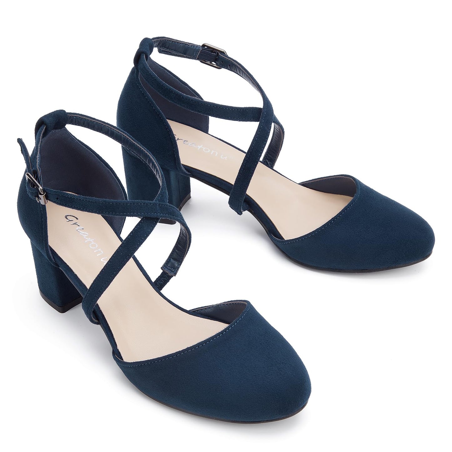 Greatonu Damen Pumps Riemchenpumps Spangenpumps Sandale mit Kreuz Knöchelriemen Blockabsatz Geschlossener Spitze Glitzer Pumps - Perfekt für Hochzeiten und Partys