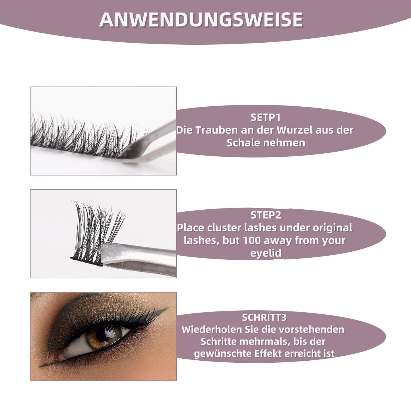 Wimpern Extensions 120 Büschel DIY Lash Extension Set Einzelne Wimpern mit Wimpernkleber und Pinzette für Anfänger Wimpernverlängerung zu Hause Individual Lashes 10-16mm C/D Curl - OP01