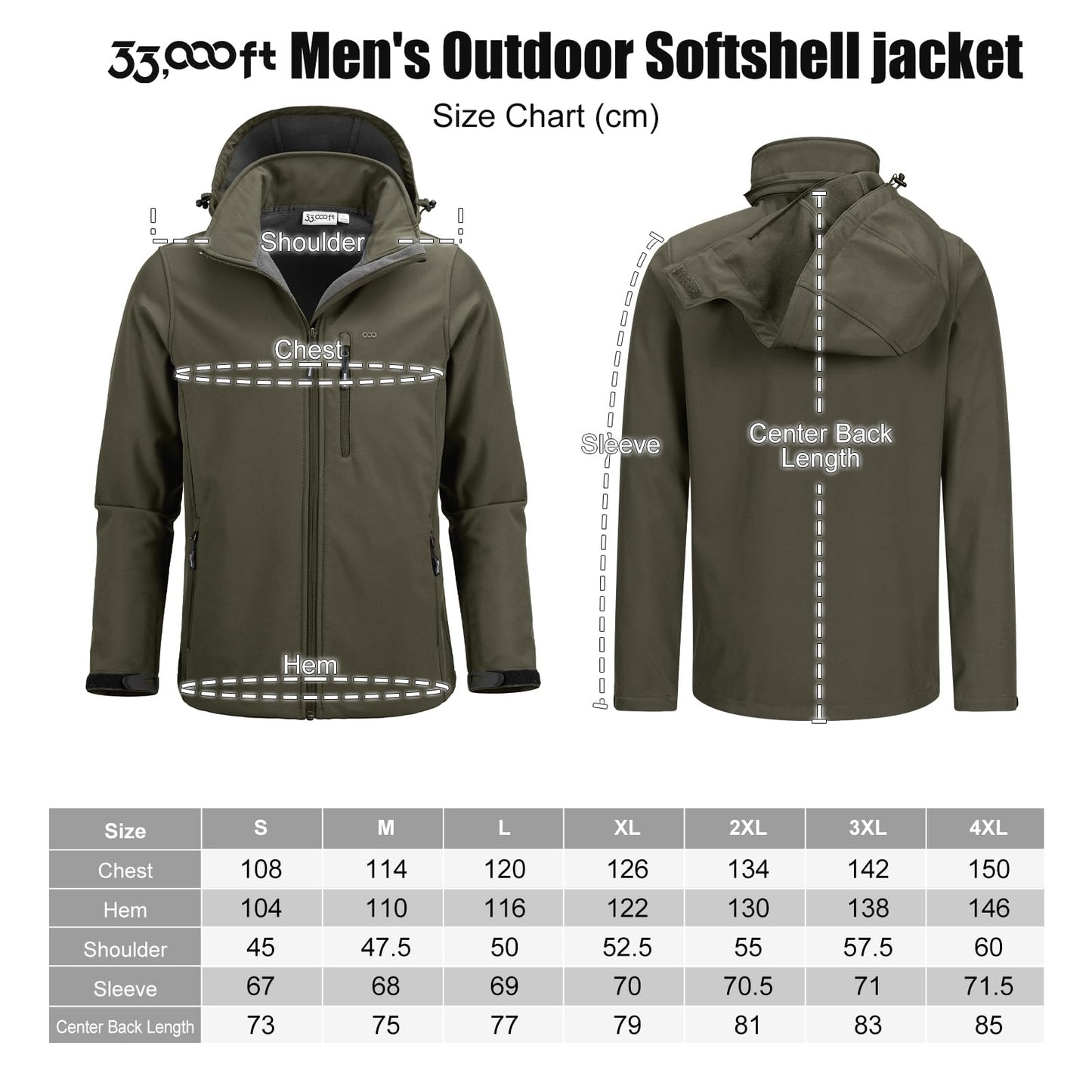 33,000ft Softshelljacke für Herren Wasserdicht Winterjacke Winddicht Warme Fleece Gefüttert Windbreaker Funktionsjacke Outdoorjacke für Wandern Fahrrad Camping