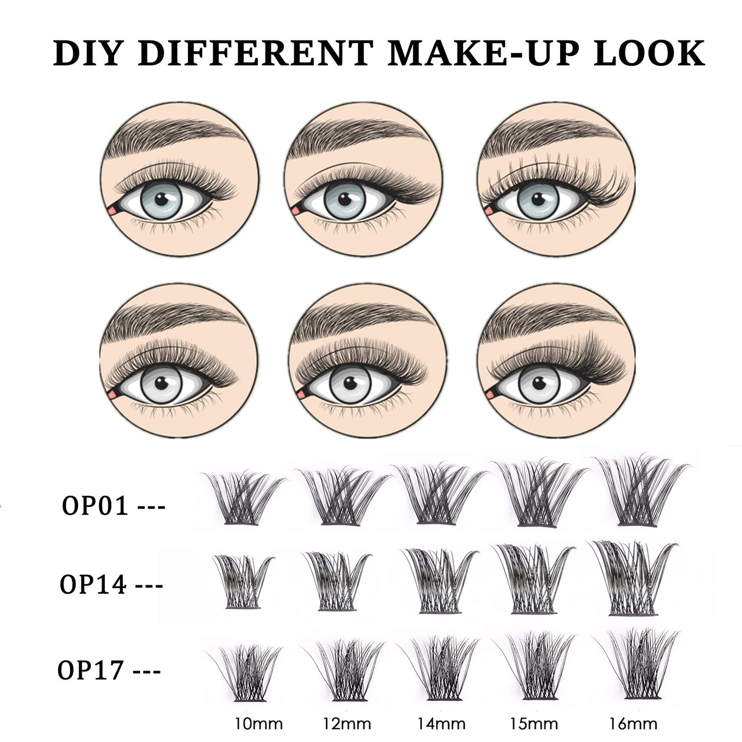 Wimpern Extensions 120 Büschel DIY Lash Extension Set Einzelne Wimpern mit Wimpernkleber und Pinzette für Anfänger Wimpernverlängerung zu Hause Individual Lashes 10-16mm C/D Curl - OP01