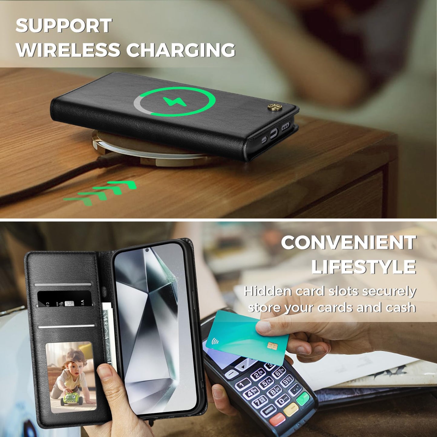GUCASBE Handyhülle für Samsung Galaxy S24 Ultra Hülle, Premium Lederhülle Klappbar Flip Case RFID Schutzhülle Kartenfach Standfunktion Klapphülle Handytasche für Samsung Galaxy S24 Ultra - Schwarz