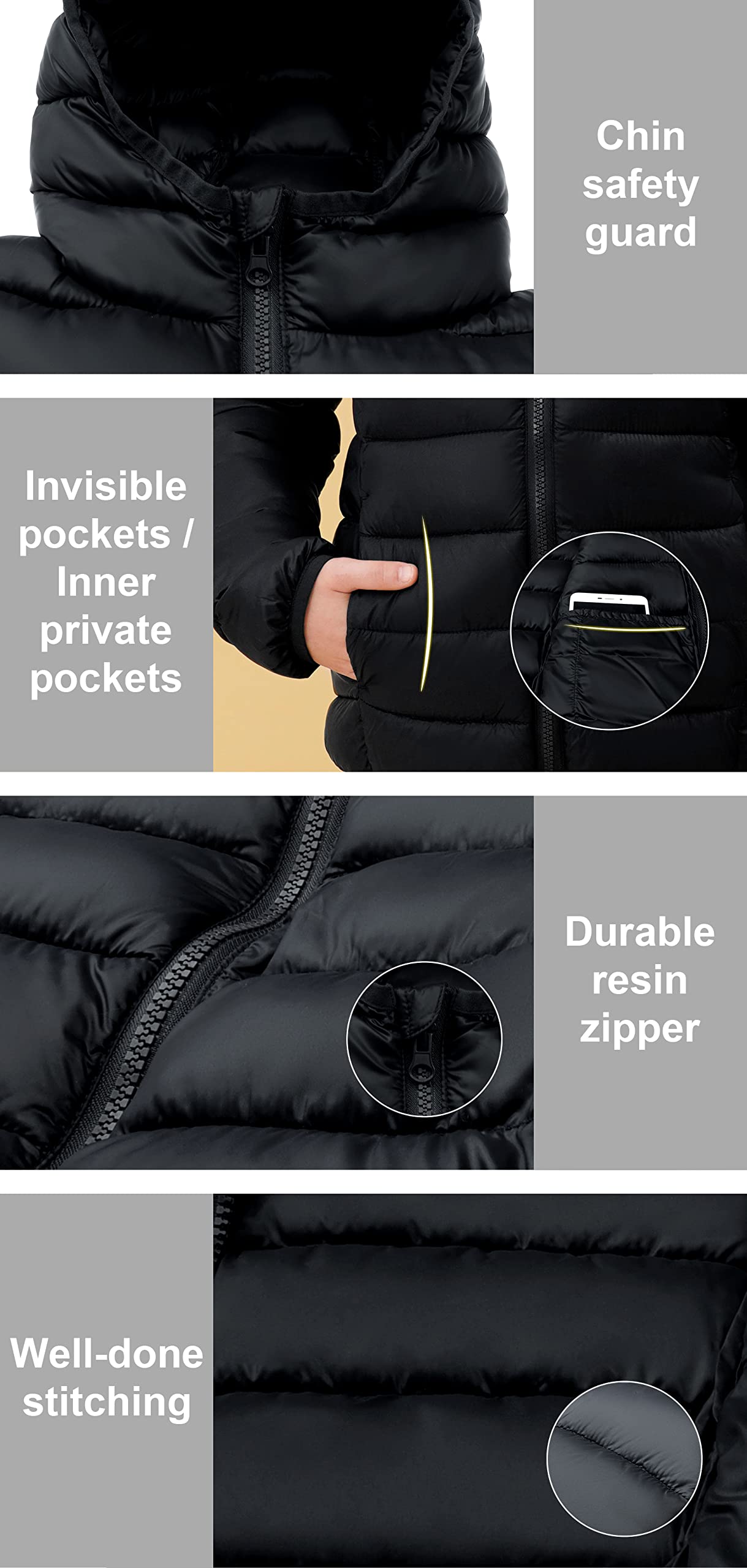SOLOCOTE Jungen Wintermäntel Leichtgewichtige Wasserabweisende Winddichte Packbare Kapuzen Daunen Wie Wattierung Jacke