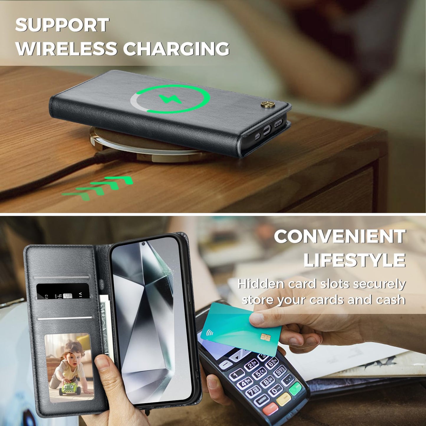 GUCASBE Handyhülle für Samsung Galaxy S24 Ultra Hülle, Premium Lederhülle Klappbar Flip Case RFID Schutzhülle Kartenfach Standfunktion Klapphülle Handytasche für Samsung Galaxy S24 Ultra - Schwarz