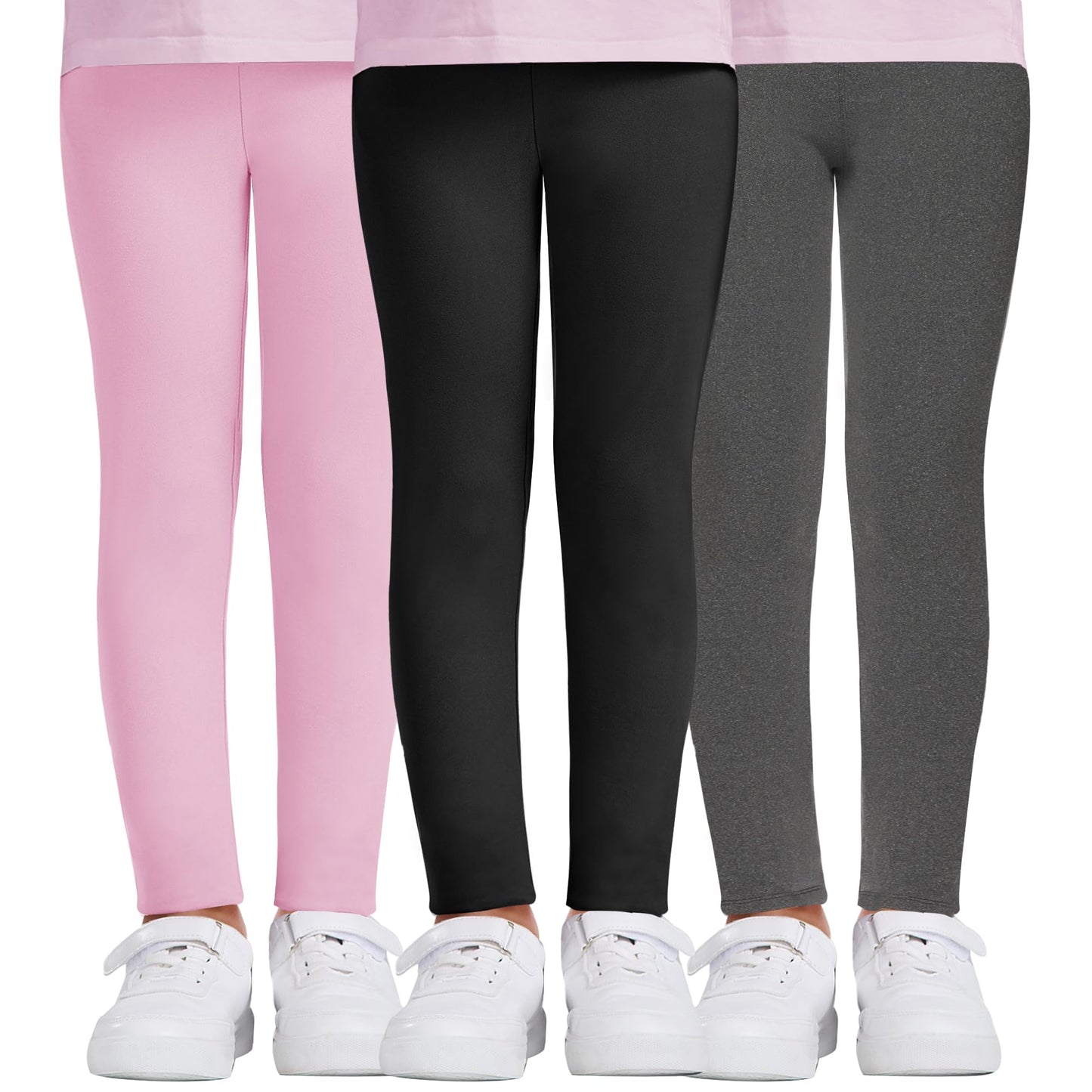 DDOBB Leggings Mädchen, High Waist Leggins Kinder Sportleggins Lange 3er-Pack, Weich Elastisch Basic Sporthose Blickdichte Hose für Tanz Yoga Alltag