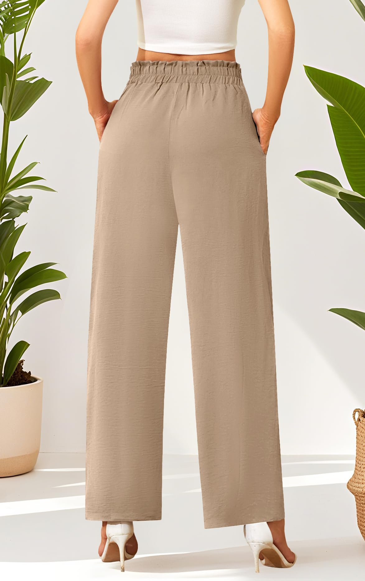 Actcat Damen Hose mit weitem Bein Leicht und Elegant Elastischer Bund Sommerhose mit Taschen für Legere Arbeit Geeignet