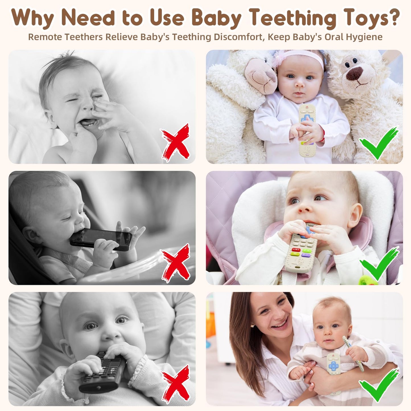 Zahnen Beißringe Spielzeug für Babys 0-6-12 Monate Geschenke, Fernbedienung Baby Zahnungshilfe für 3 6 9 Monate Kleinkind Autismus, Lebensmittelqualität Silikon Badespielzeug, Schwarz