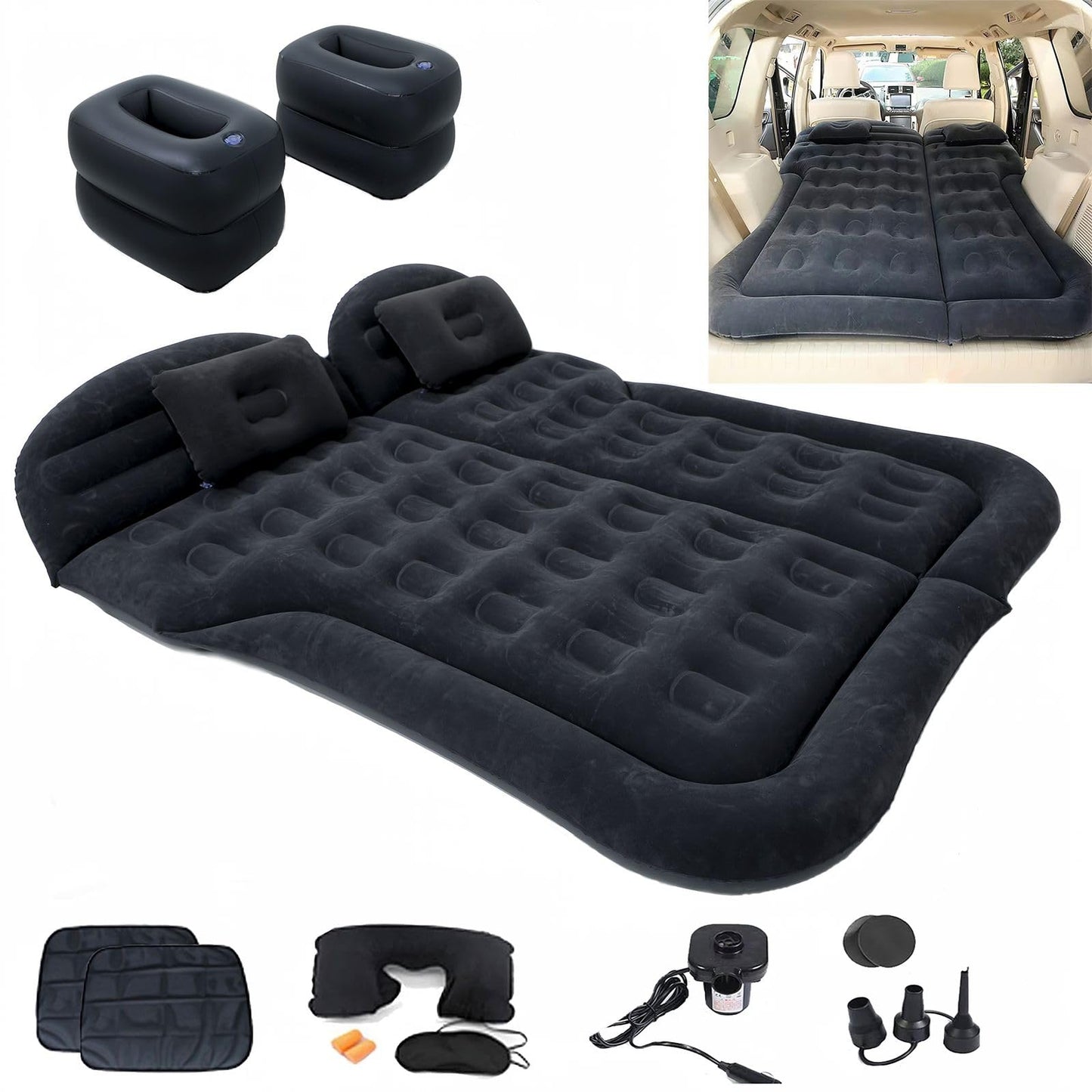 Icelus Auto Matratze SUV Luftmatratze with Luftpumpe 195 * 130 * 15 cm Aufblasbare Camping Kombi Luftbett für Auto Rücksitz Dickere Kofferraum Matratze Bett für Camping Outdoor Traveling