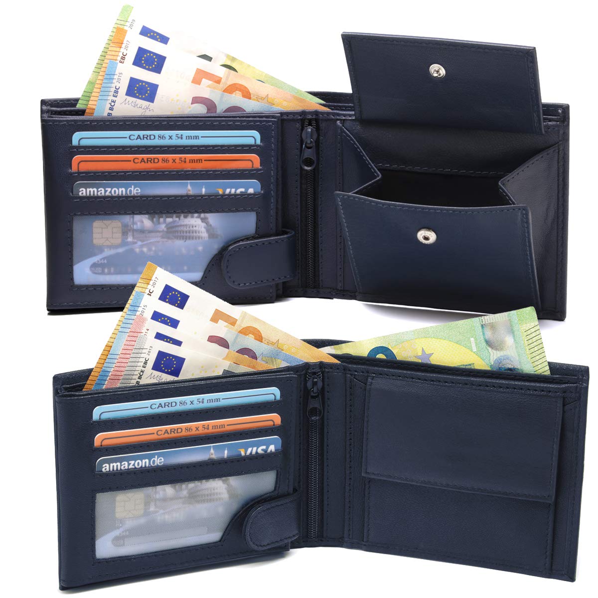 Fa.Volmer ® Leder Geldbörse Herren - extra-stabile Doppelnaht - 9 Fächer für Kreditkarten - Querformat - VO11 (01 schwarz)