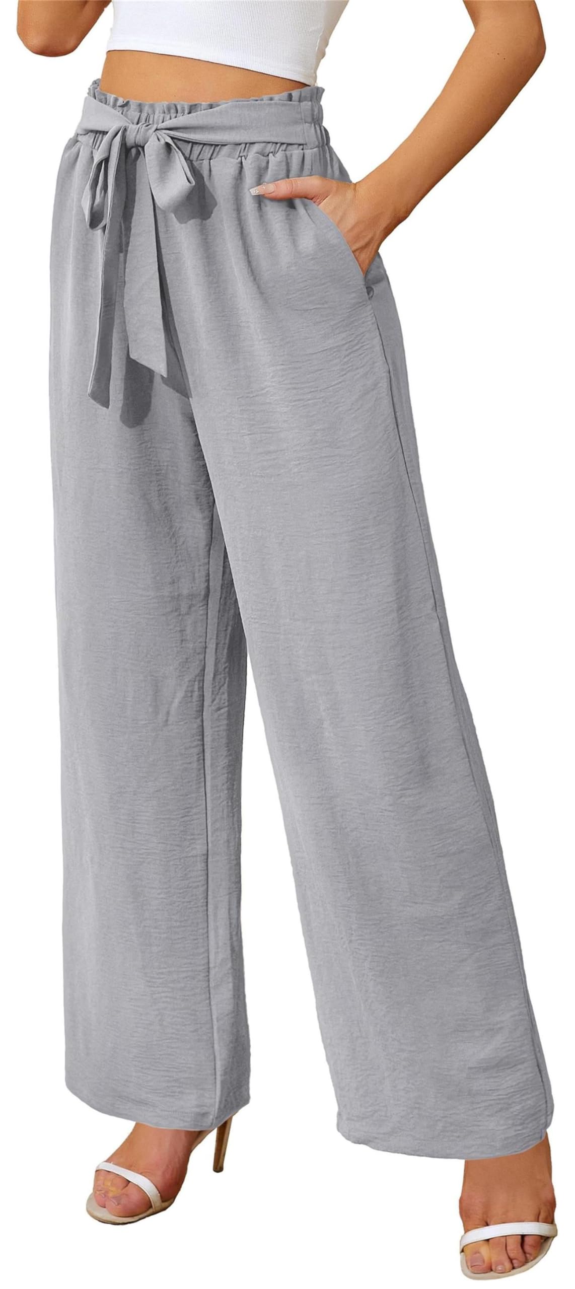 Actcat Damen Hose mit weitem Bein Leicht und Elegant Elastischer Bund Sommerhose mit Taschen für Legere Arbeit Geeignet