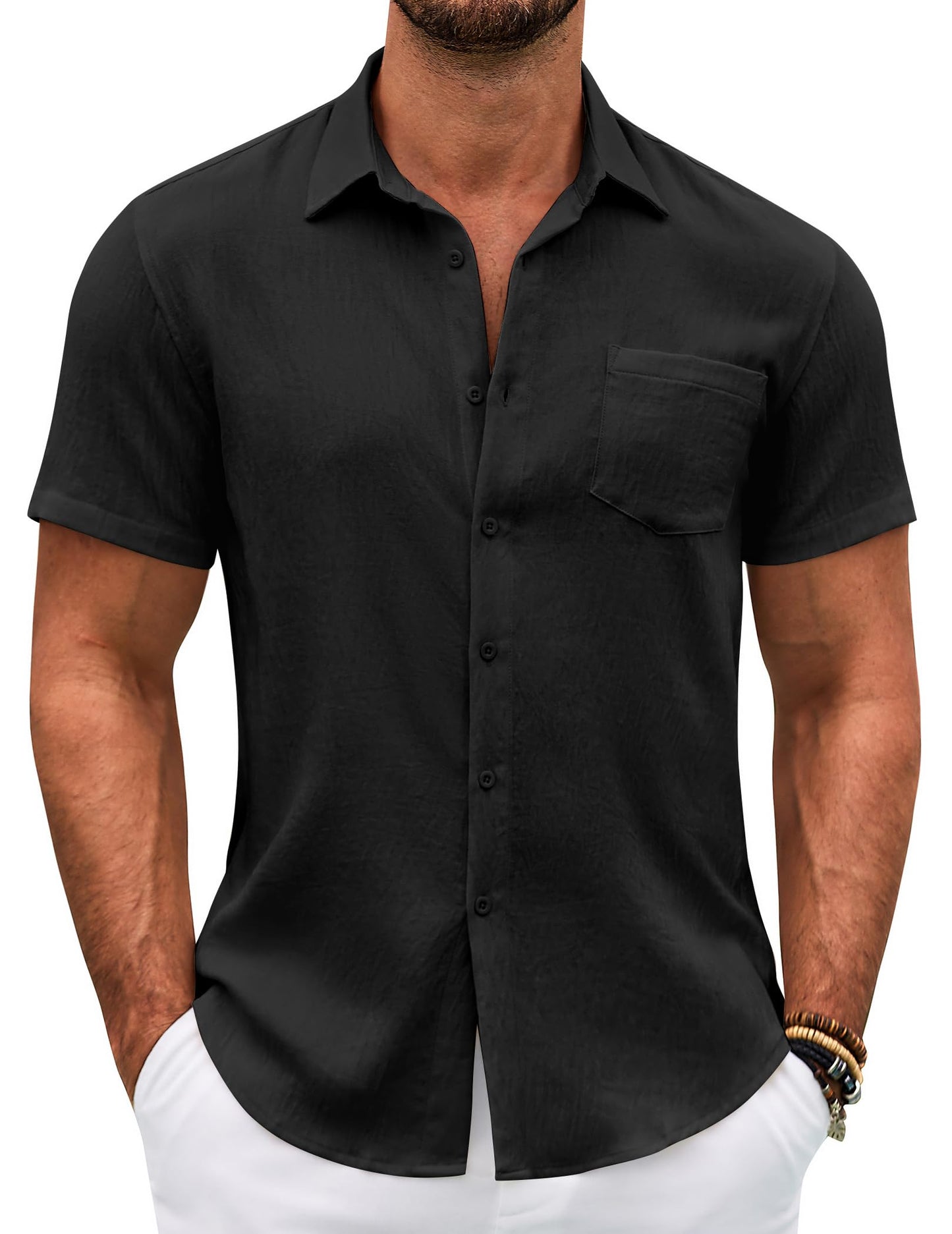 COOFANDY Herren Hemd Kurzarm Sommer Freizeit Männer Hemden Leicht Strand Regular Fit Hemd mit Brusttasche