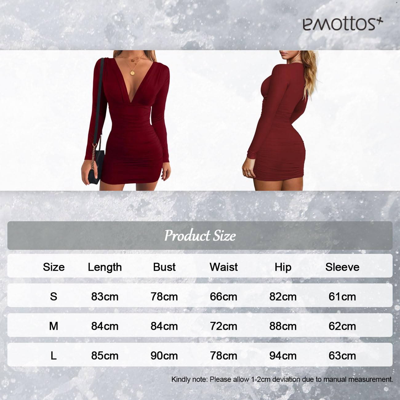 EMOTTOS Frauen Mini Wrap Dress, Sexy Hip-Hugging Ruched Kleider, Weicher tiefer V-Ausschnitt/One-Shoulder Langärmeliges Bodycon Bleistiftkleid, Mini Tube Club Cocktail Party Kleid(2 Style, S-L)