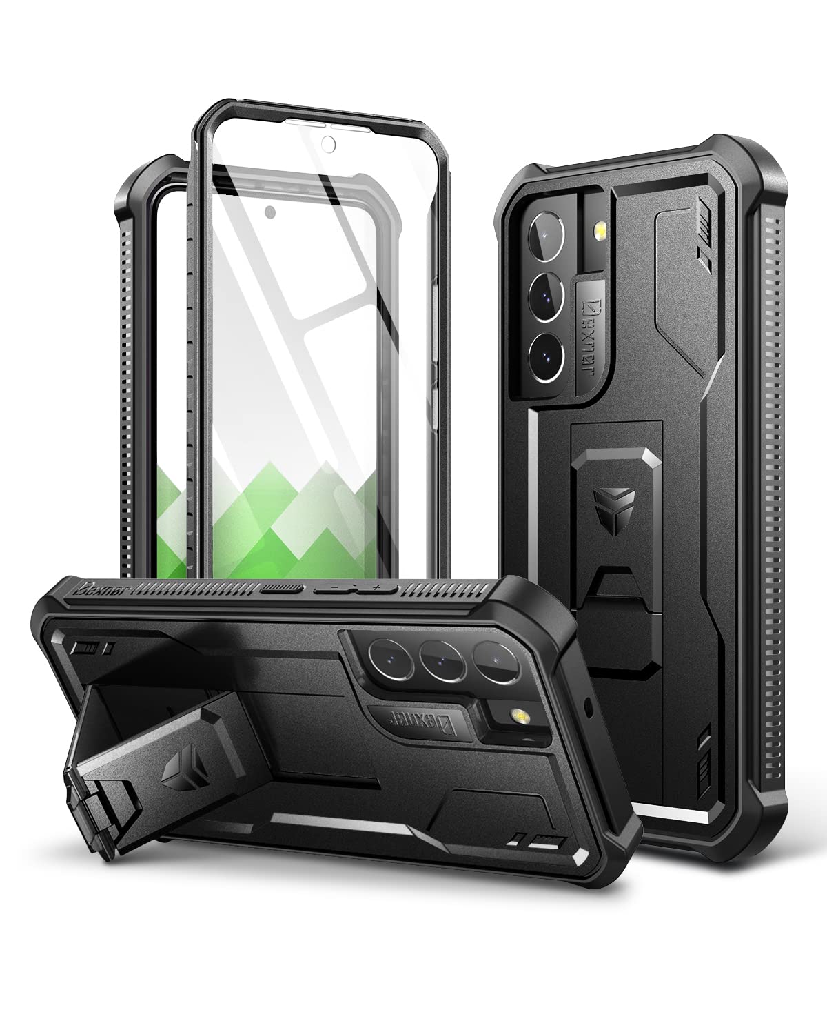 Dexnor Kompatibel mit Hülle Samsung Galaxy S22 Plus 5G mit integrierter Displayschutzfolie Militär-Grad 360 Full Body Shockproof Bumper Protection Cover with Stand - Black