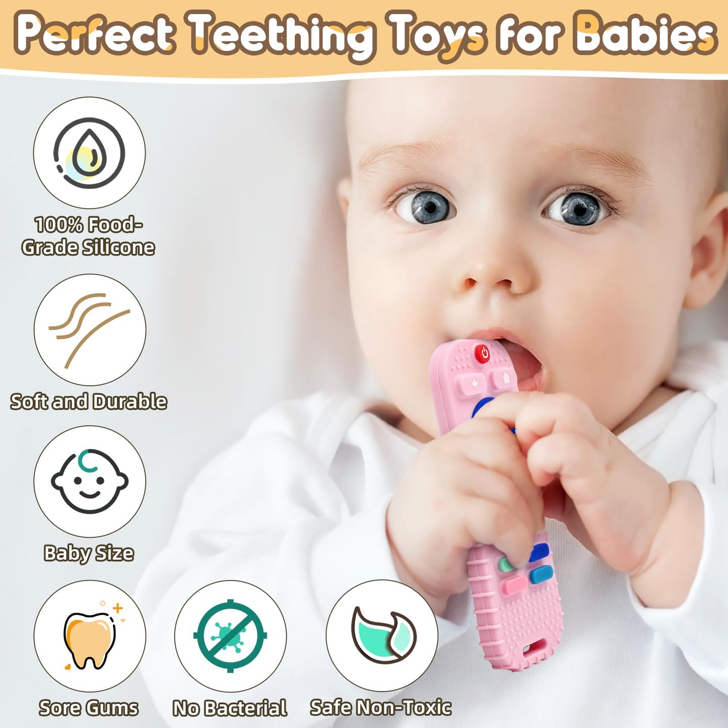 Zahnen Beißringe Spielzeug für Babys 0-6-12 Monate Geschenke, Fernbedienung Baby Zahnungshilfe für 3 6 9 Monate Kleinkind Autismus, Lebensmittelqualität Silikon Badespielzeug, Schwarz