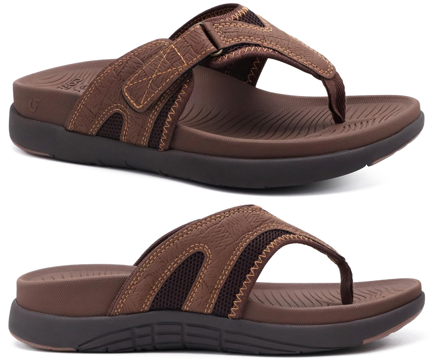 COFACE Sandalen Herren Zehentrenner Weiche Bequeme Flip Flops Arch Support Orthopädische Sommer Leder Sandalen für Herren Badelatschen Outdoor