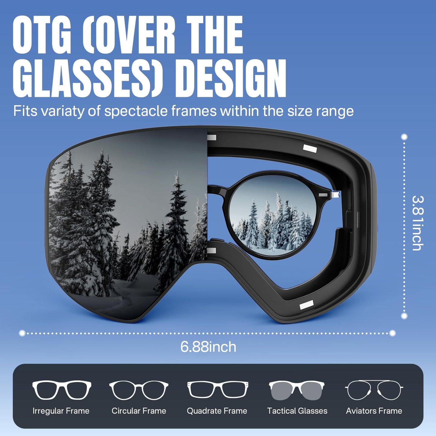 YOZISS OTG Ski Goggles for Men and Women, Magnetic Snowboard Goggles Anti-Fog & 100% UV Protection, OTG Ski Goggles Snow Goggles for Skiing & Winter Sports