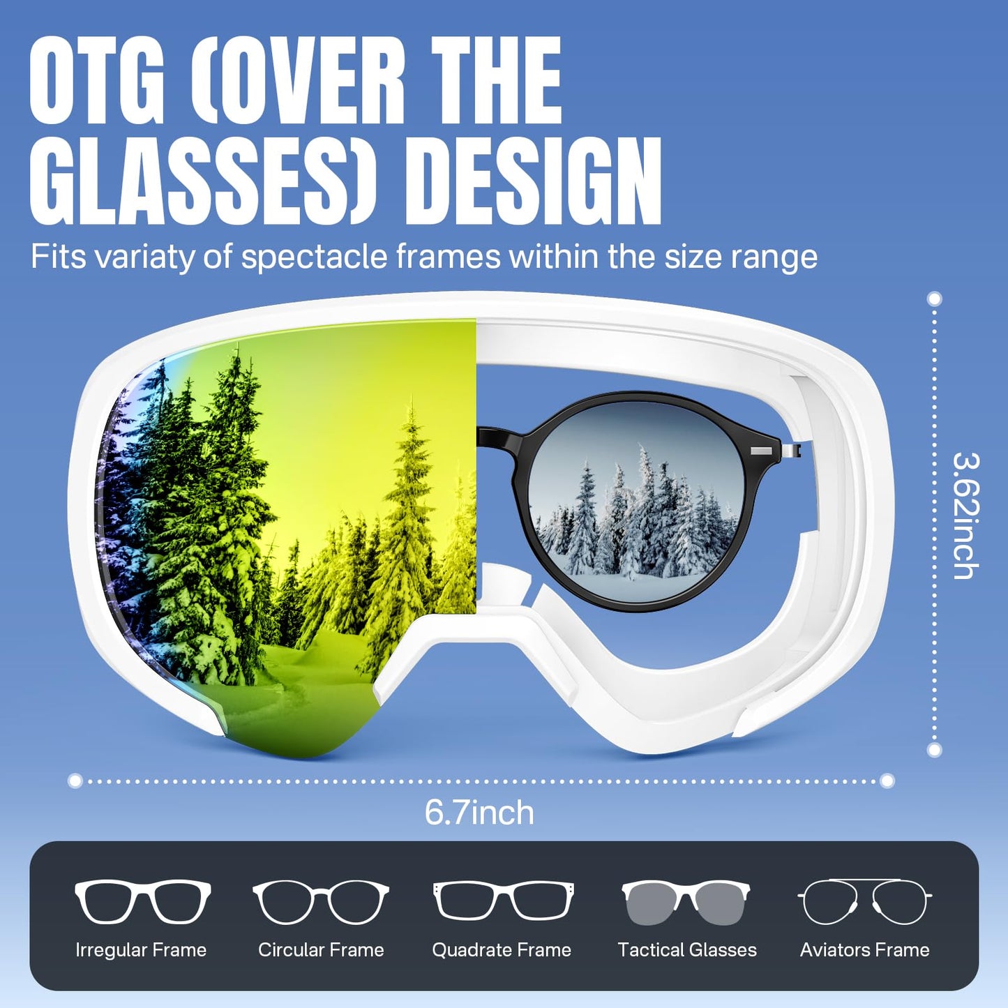 YOZISS OTG Ski Goggles for Men and Women, Magnetic Snowboard Goggles Anti-Fog & 100% UV Protection, OTG Ski Goggles Snow Goggles for Skiing & Winter Sports