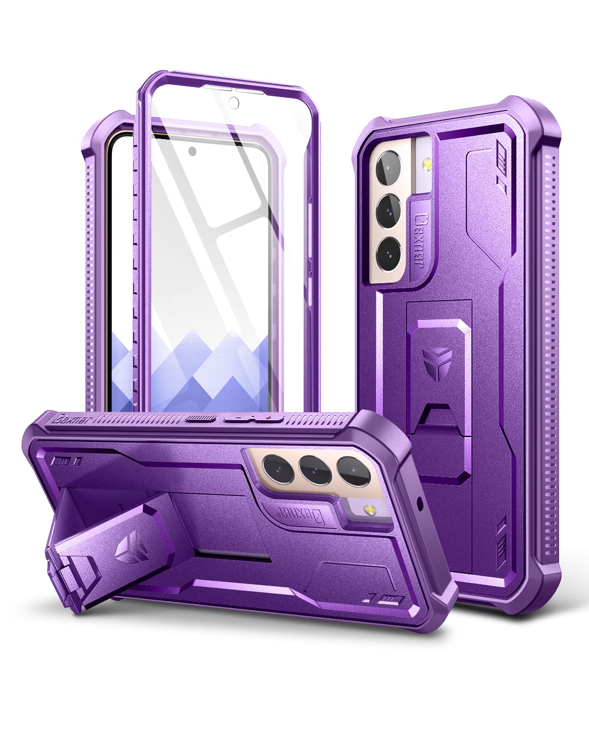 Dexnor Kompatibel mit Hülle Samsung Galaxy S22 Plus 5G mit integrierter Displayschutzfolie Militär-Grad 360 Full Body Shockproof Bumper Protection Cover with Stand - Black
