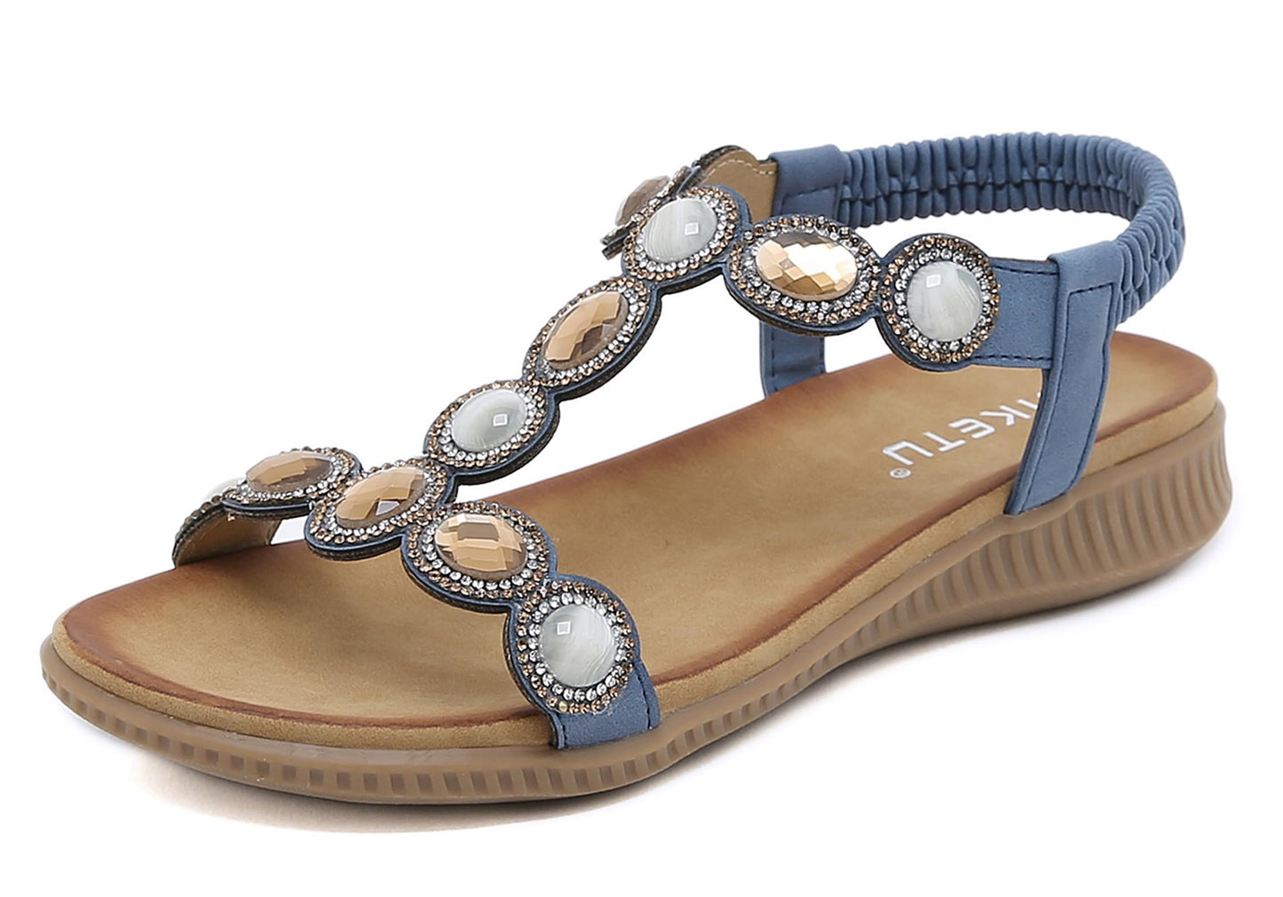 Meik Mangni Damen Sandalen Sommer Bohemian Flache Zehentrenner Strass Sandaletten Strand Schuhe Plattform Flip Flops Gr.36-42