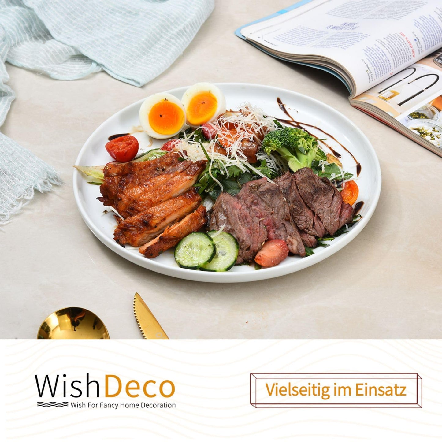 WishDeco Dessertteller 6er Set, Weiße Kuchenteller Φ18cm, Speiseteller Porzellan, Frühstücksteller Weiß mit erhöhtem Rand, Kleine Servierteller für Salat, Pasta, Brot, Vorspeisen
