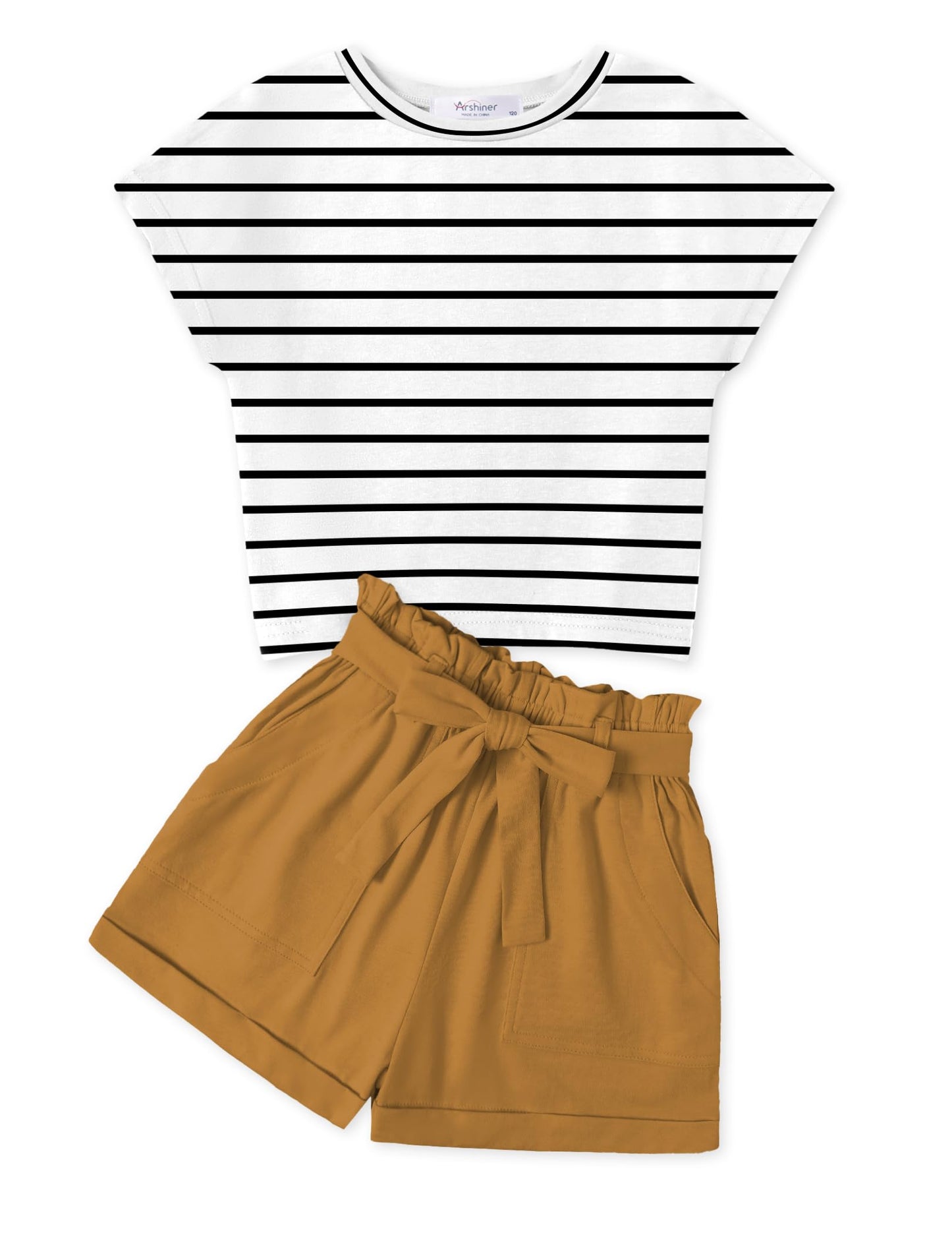 Arshiner Mädchen Tshirt mit Shorts Set Sommer Kinder Bekleidungssets Freizeit Mode überschnittenen Schultern Shirts Zweiteiliges Kleidung Sets für Mädchen 6-14 Jahre