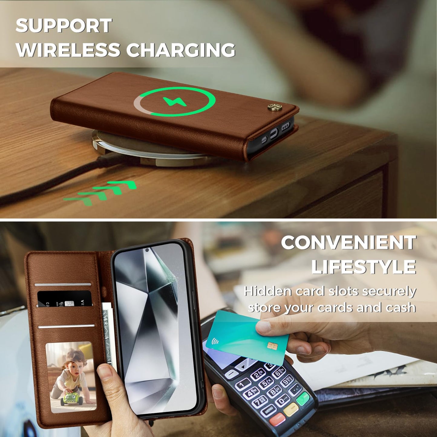 GUCASBE Handyhülle für Samsung Galaxy S24 Ultra Hülle, Premium Lederhülle Klappbar Flip Case RFID Schutzhülle Kartenfach Standfunktion Klapphülle Handytasche für Samsung Galaxy S24 Ultra - Schwarz