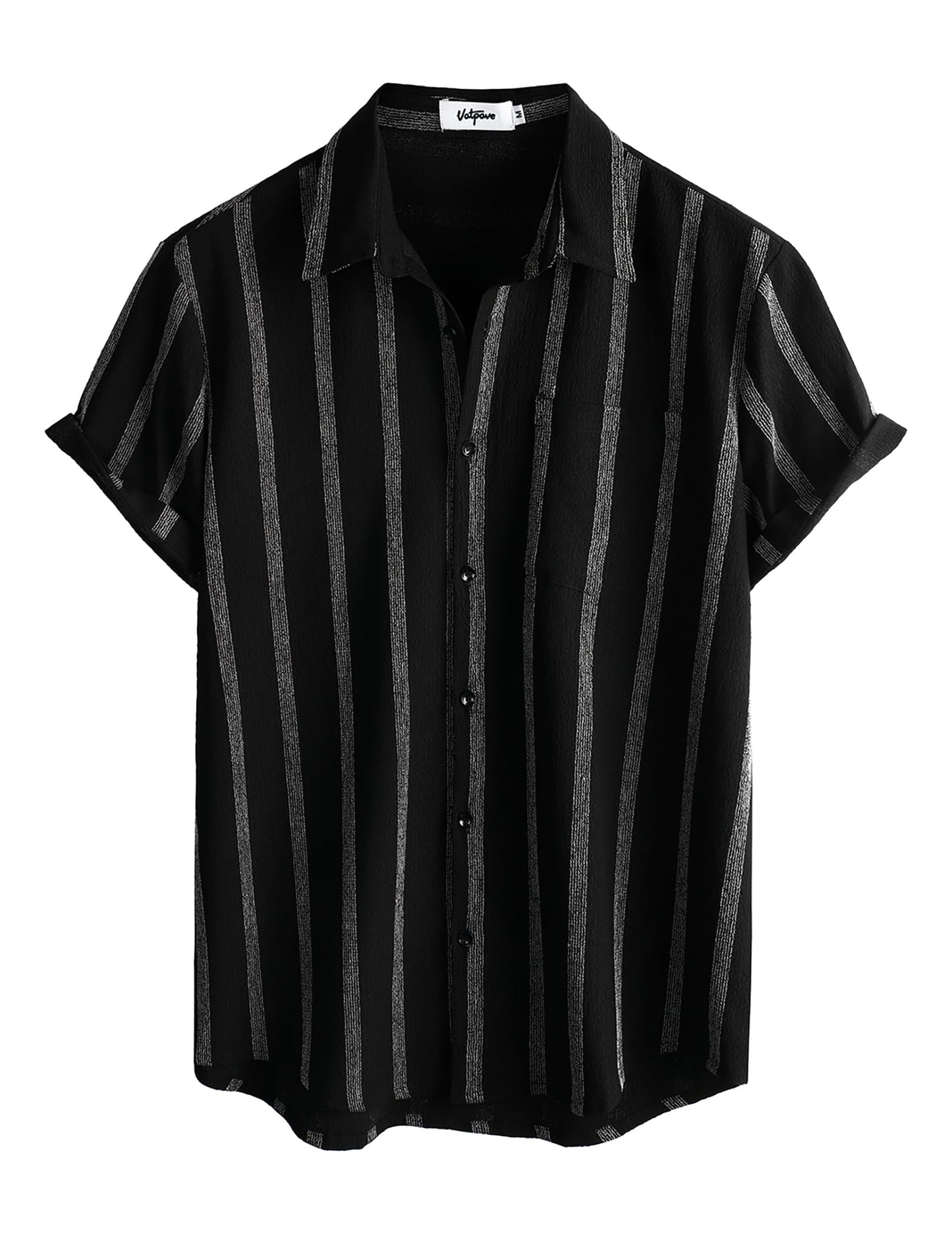 VATPAVE Herren Sommer Gestreifte Hemden Button Down Kurzarm Vintage Strand Hawaii Hemden mit Tasche
