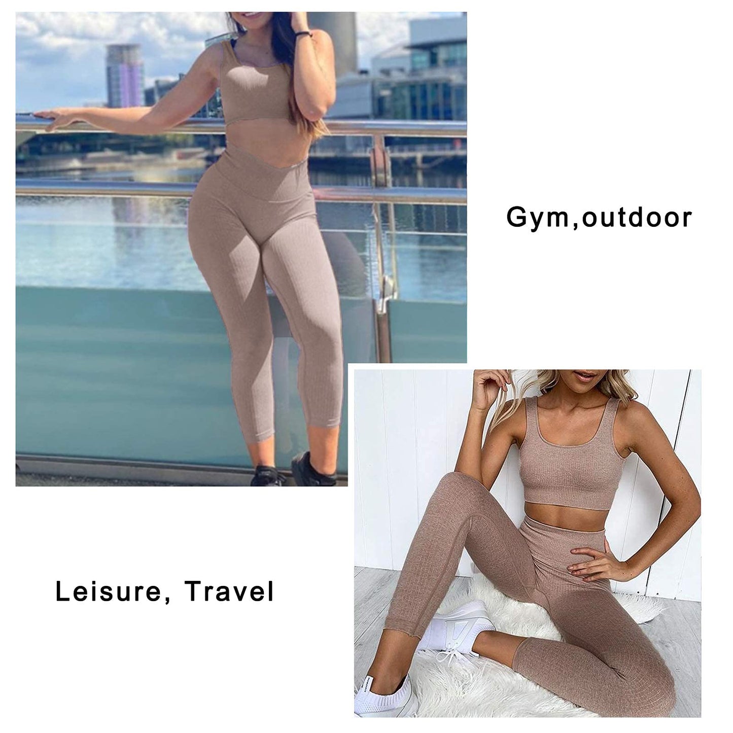 JN JANPRINT Workout-Outfits für Frauen 2-Teiliges Set,Nahtlos Yoga-Outfits Hohe Taille Leggings+Sport-BH Damen Trainingsanzüge Set