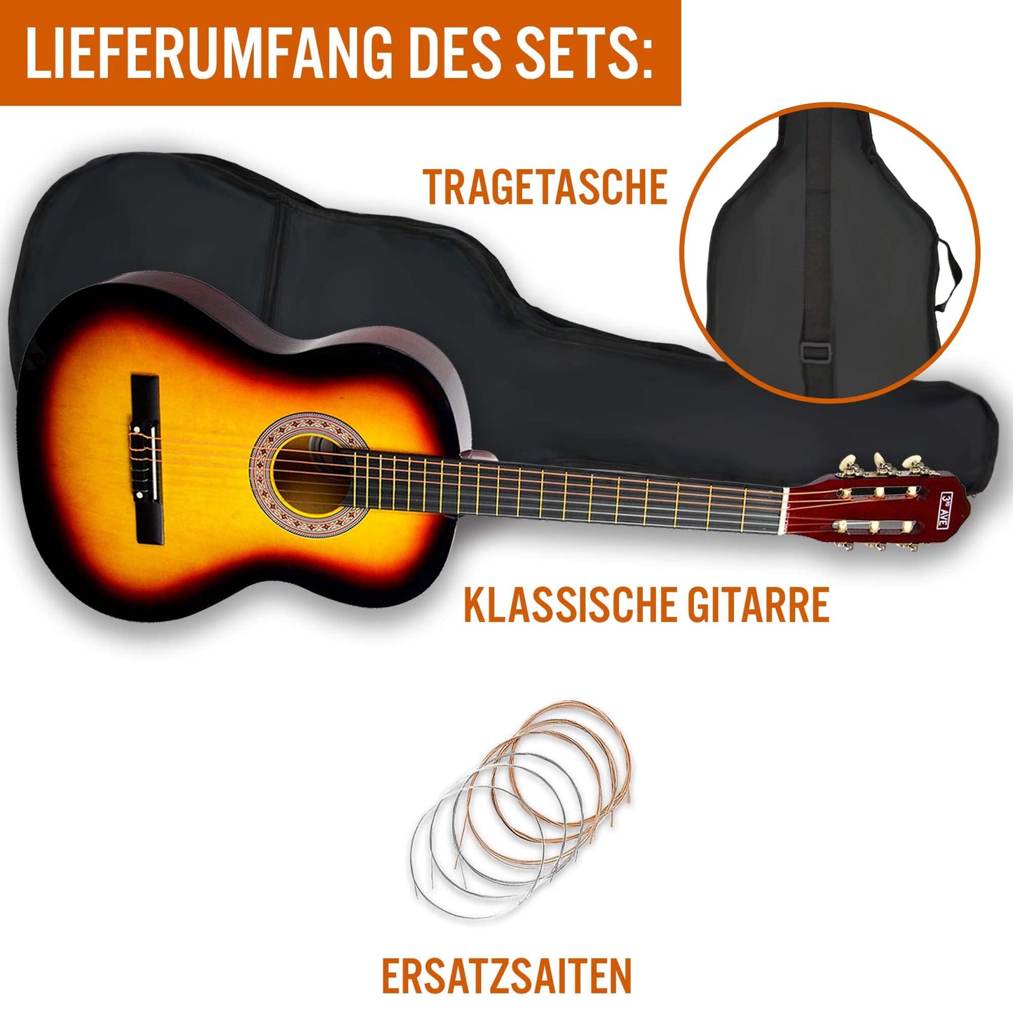 3rd Avenue 3/4-Klassikgitarre Für Kinder, Spanische Nylonsaiten, Einsteigerpaket – Rot