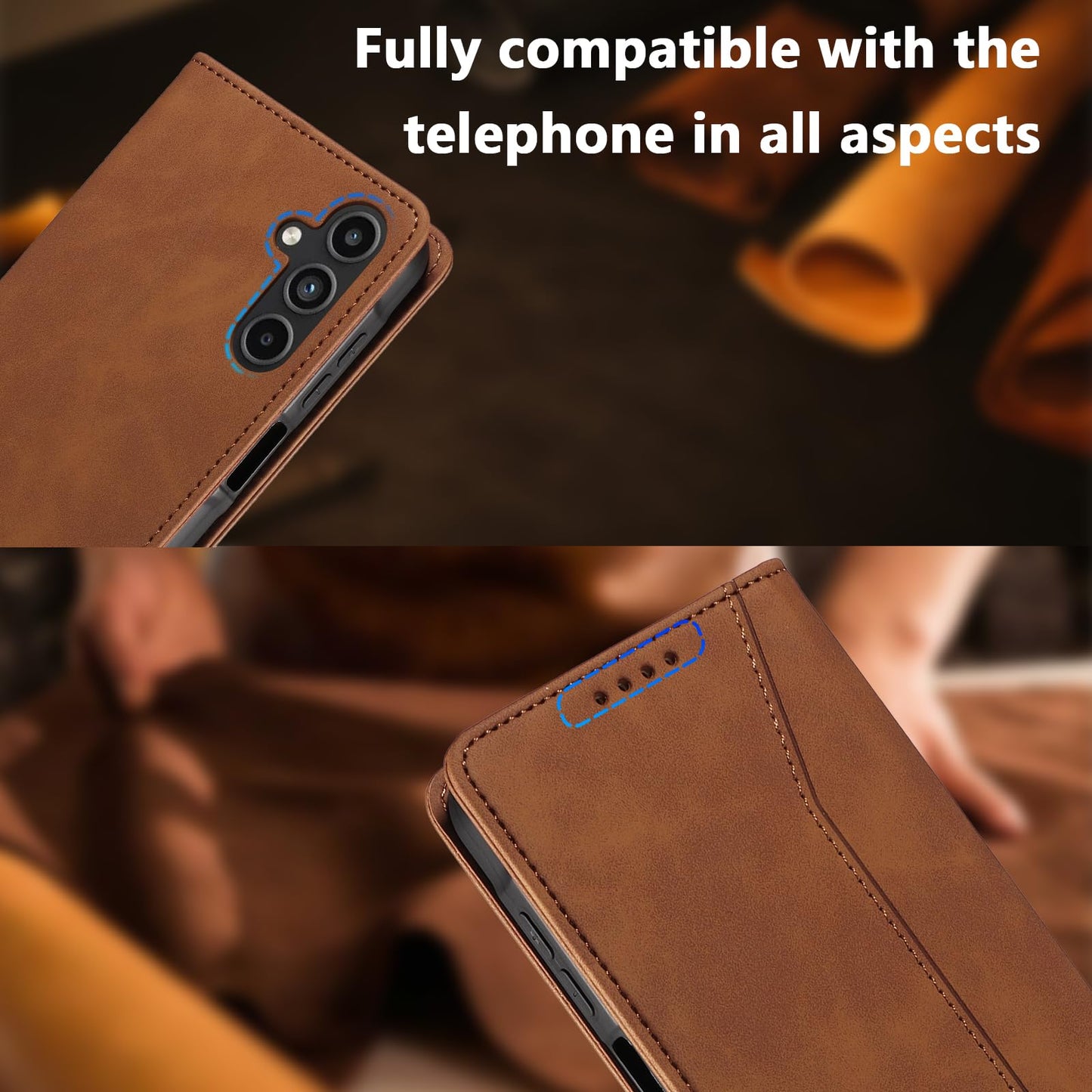 S. Dawezo Hülle für Samsung Galaxy S22 Plus, Premium Leder magnetische Handyhülle mit Ständer, Kartenfach und Brieftasche, Shock Absorbing, kompatibel mit Samsung S22 Plus-Kaffee