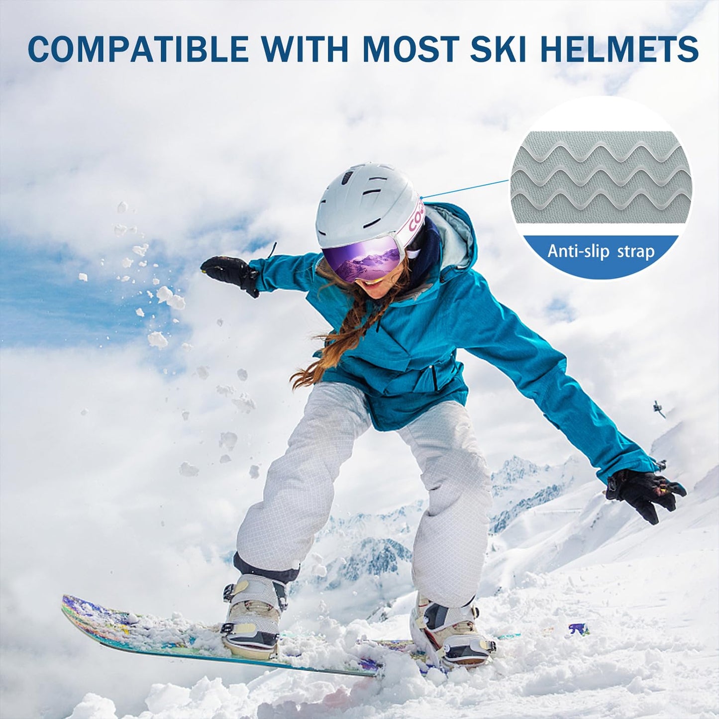 COOLOO Ski Goggles Men Women Teenagers Magnetic OTG Frameless Anti-Fog Protection with 100% UV Protection