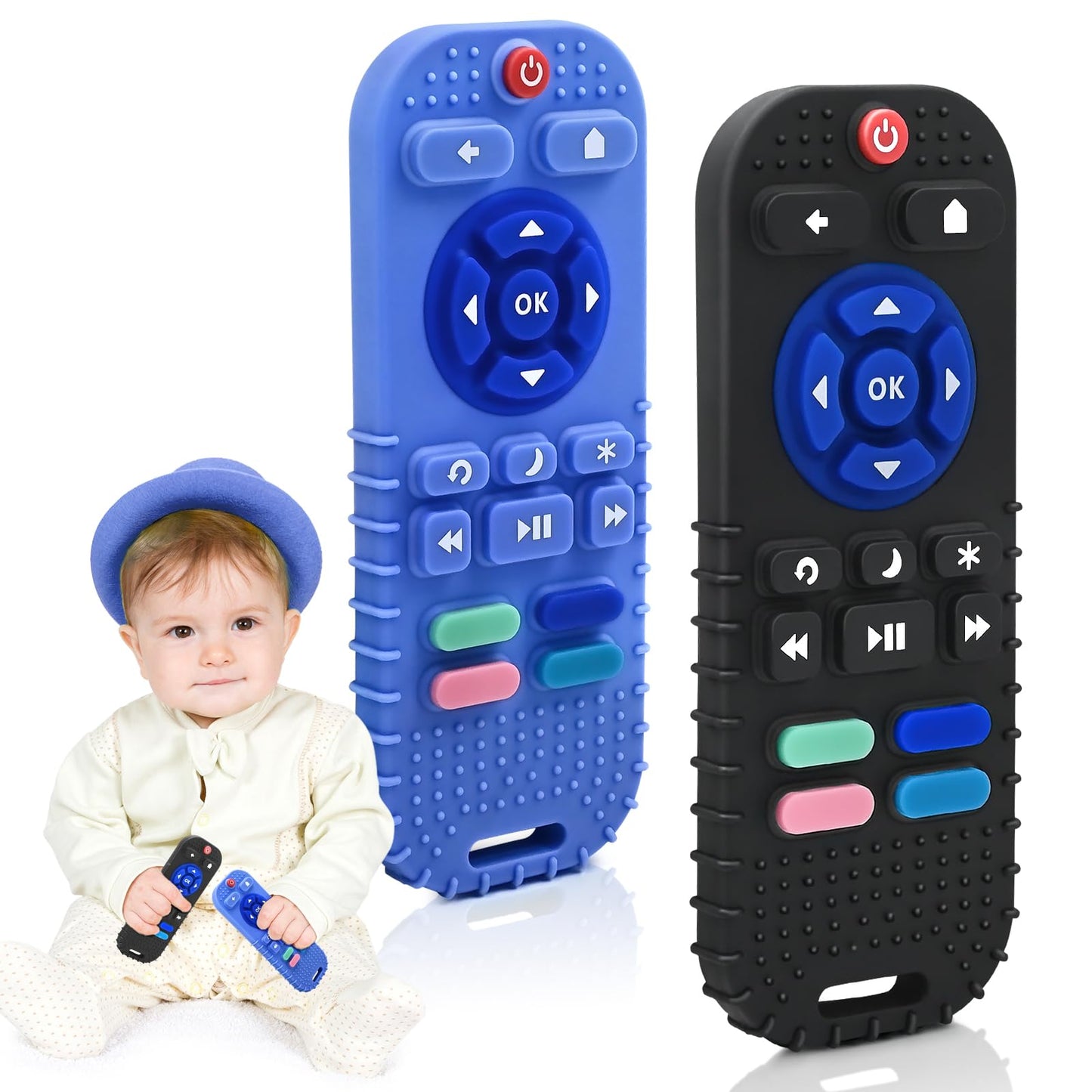 Zahnen Beißringe Spielzeug für Babys 0-6-12 Monate Geschenke, Fernbedienung Baby Zahnungshilfe für 3 6 9 Monate Kleinkind Autismus, Lebensmittelqualität Silikon Badespielzeug, Schwarz