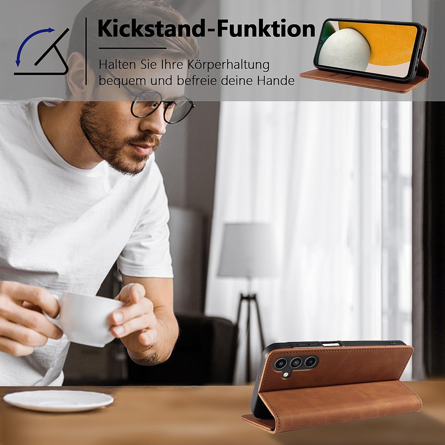 S. Dawezo Hülle für Samsung Galaxy S22 Plus, Premium Leder magnetische Handyhülle mit Ständer, Kartenfach und Brieftasche, Shock Absorbing, kompatibel mit Samsung S22 Plus-Kaffee
