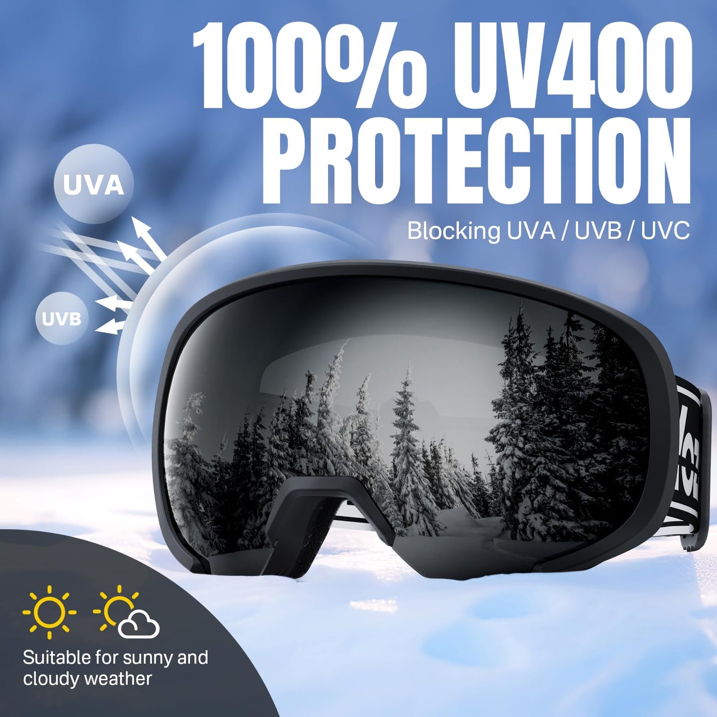YOZISS OTG Ski Goggles for Men and Women, Magnetic Snowboard Goggles Anti-Fog & 100% UV Protection, OTG Ski Goggles Snow Goggles for Skiing & Winter Sports