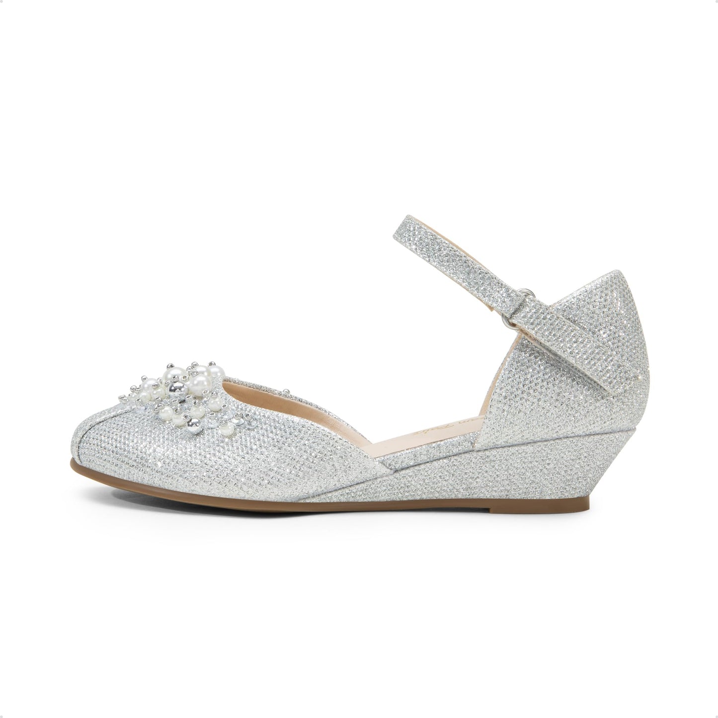 DREAM PAIRS Mädchen Prinzessin Schuhe Schulschuhe Flache Schuhe Kleiderschuhe Absätze niedrige Keilpumps mit Perlen und Strasssteinen