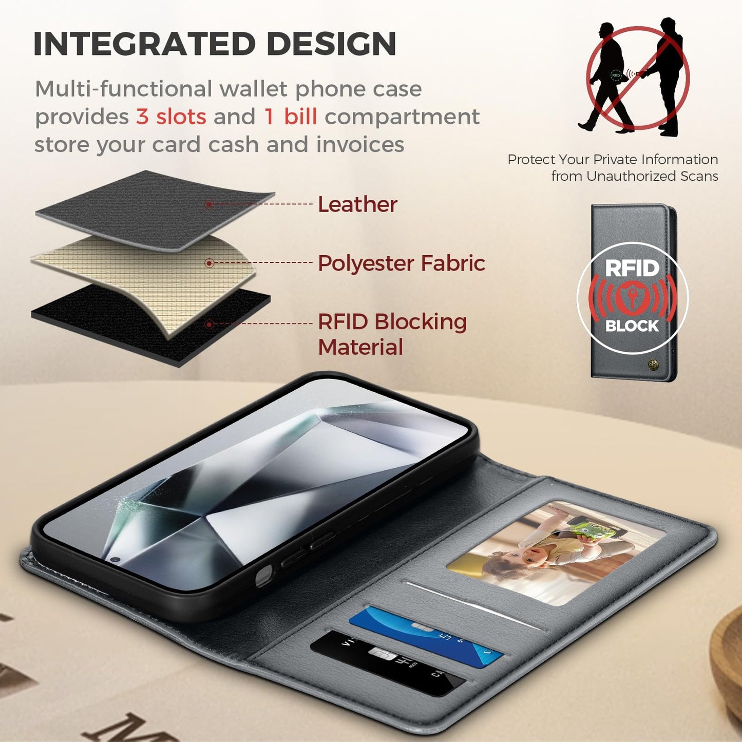 GUCASBE Handyhülle für Samsung Galaxy S24 Ultra Hülle, Premium Lederhülle Klappbar Flip Case RFID Schutzhülle Kartenfach Standfunktion Klapphülle Handytasche für Samsung Galaxy S24 Ultra - Schwarz