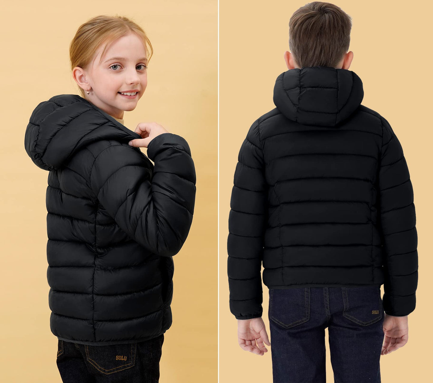 SOLOCOTE Jungen Wintermäntel Leichtgewichtige Wasserabweisende Winddichte Packbare Kapuzen Daunen Wie Wattierung Jacke