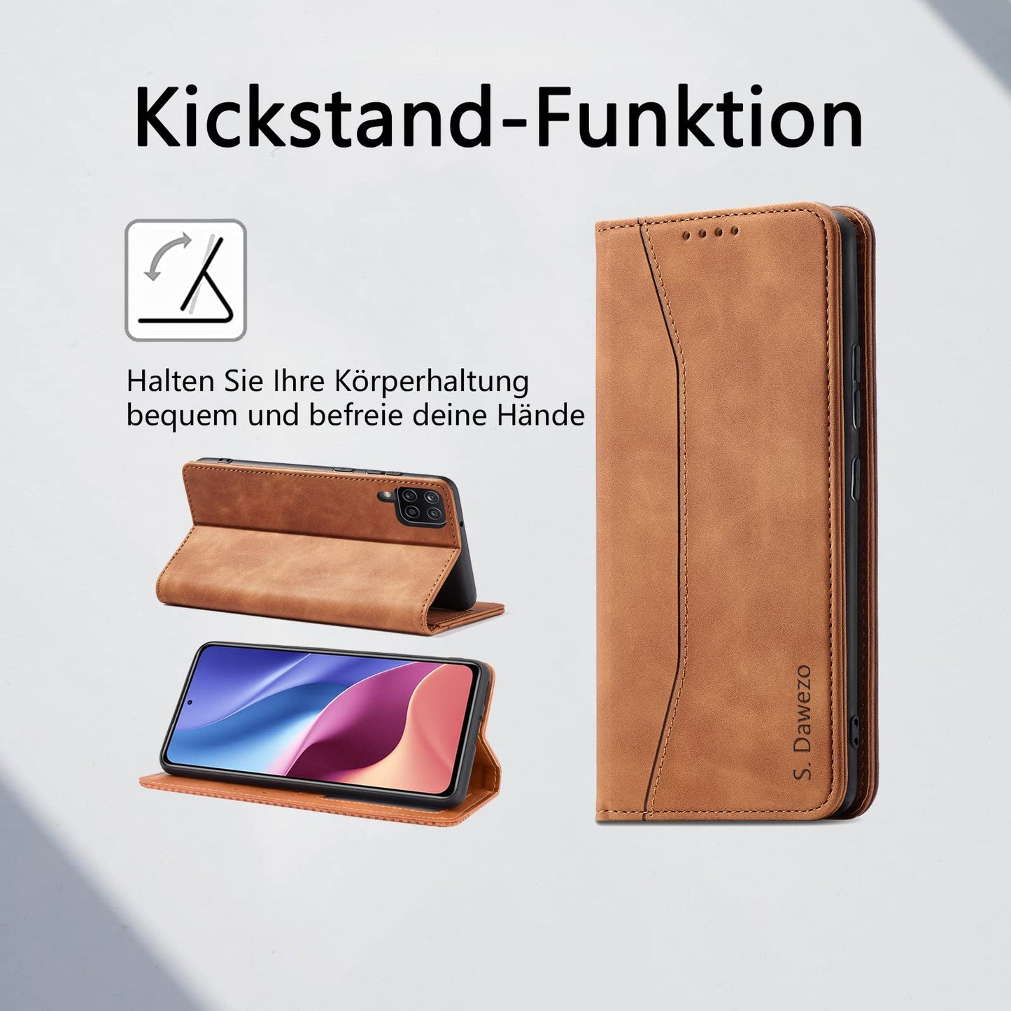 S. Dawezo Hülle für Samsung Galaxy S22 Plus, Premium Leder magnetische Handyhülle mit Ständer, Kartenfach und Brieftasche, Shock Absorbing, kompatibel mit Samsung S22 Plus-Kaffee