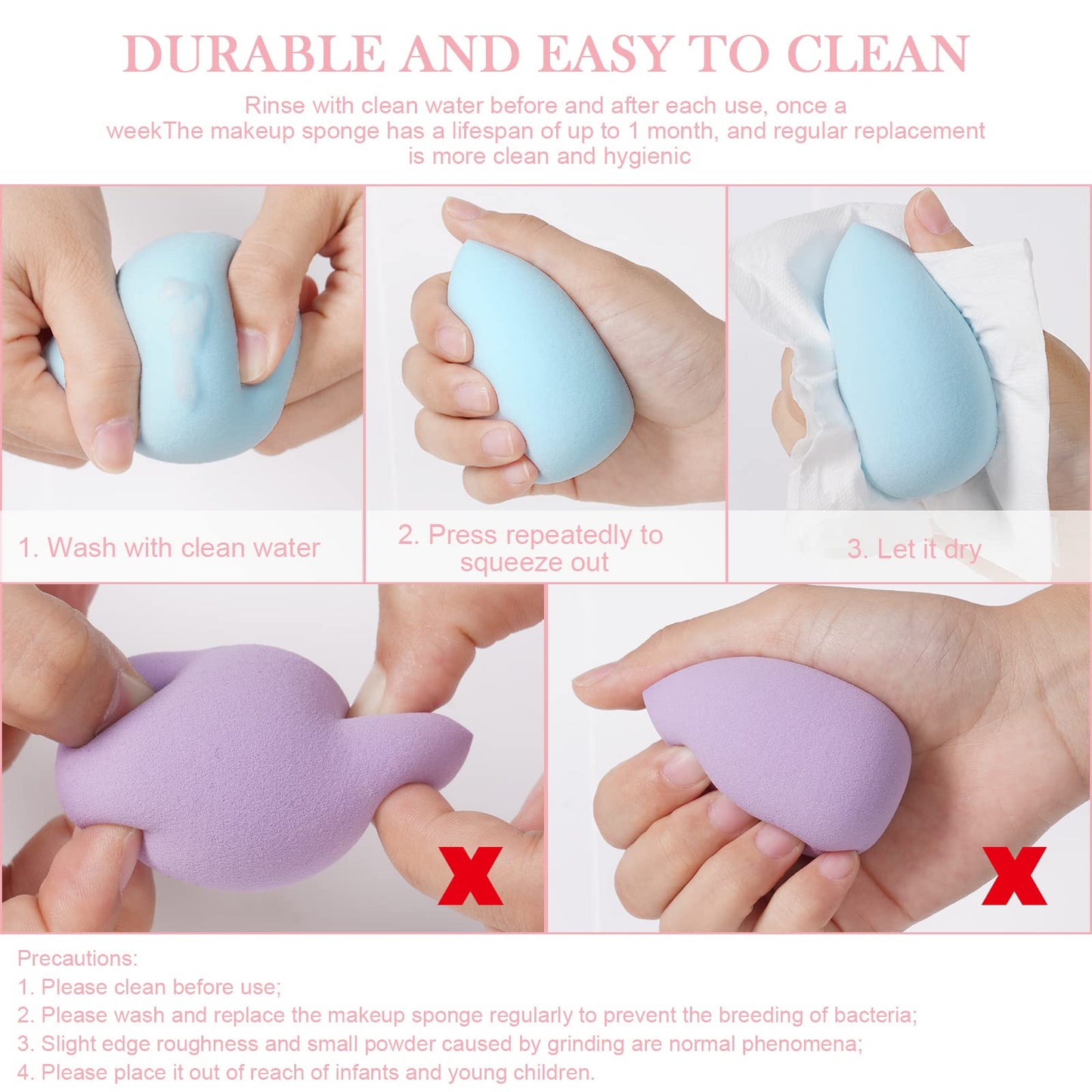 AUAUY 4 PCS Make up Schwamm Set, Foundation Blending Beauty Sponge, Beauty Makeup Schwämme Blender für Flüssigkeit Foundation Puder Sonnenschutz und Creme mit 1 Schwammhalter, 1 Puderquaste