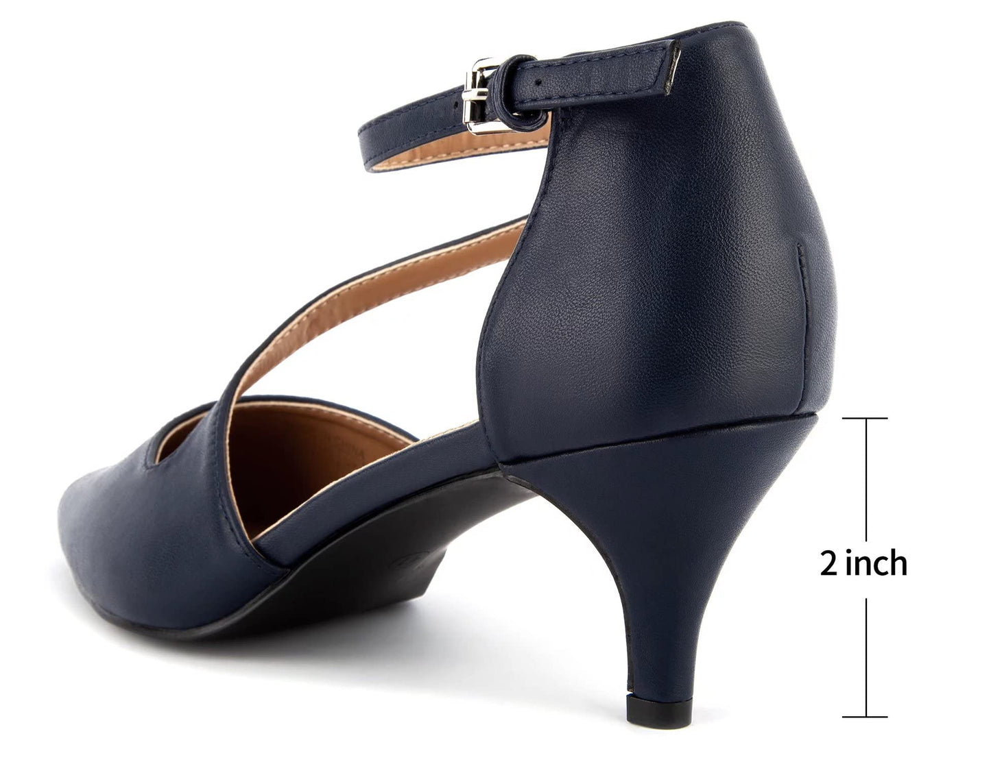 Greatonu Women's Pointed Toe Court Shoes with Ankle Strap and Kitten Heel
