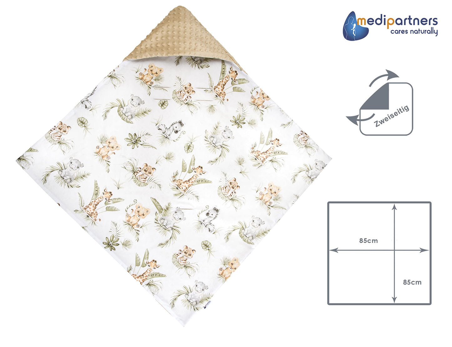 Medi Partners Einschlagdecke Baby Babyschale 100% Baumwolle für Sommer 85x85cm Kinderwagen Kuscheldecke universal Baby Decke Einschlagdecken Babydecke Buggy Autositz (weiße Sterne mit grauen Minky
