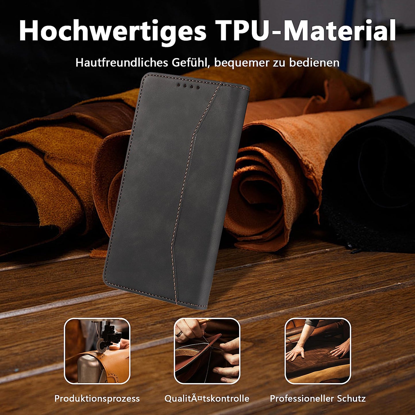 S. Dawezo Hülle für Samsung Galaxy S22 Plus, Premium Leder magnetische Handyhülle mit Ständer, Kartenfach und Brieftasche, Shock Absorbing, kompatibel mit Samsung S22 Plus-Kaffee