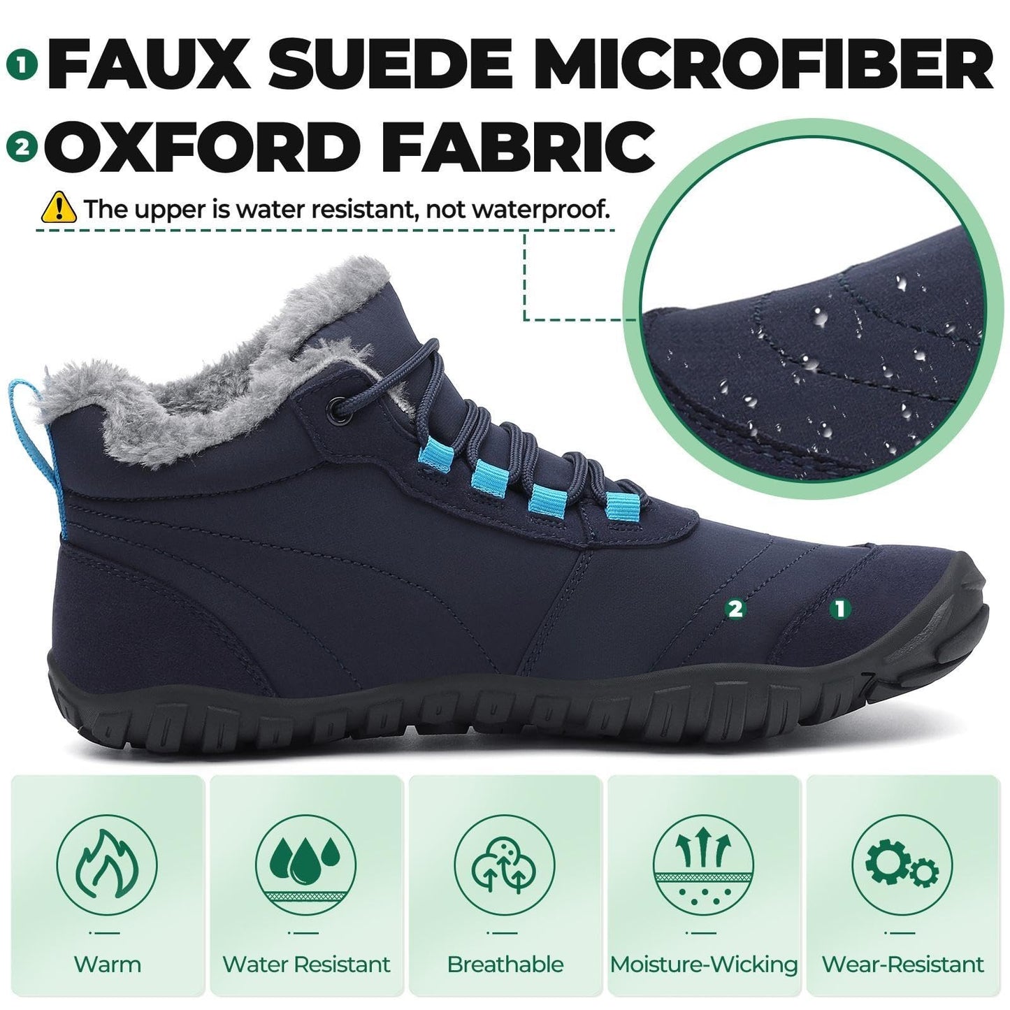 SAGUARO Winter Barfußschuhe Warm Gefüttert Winterschuhe für Damen Herren,EU Gr.36-48
