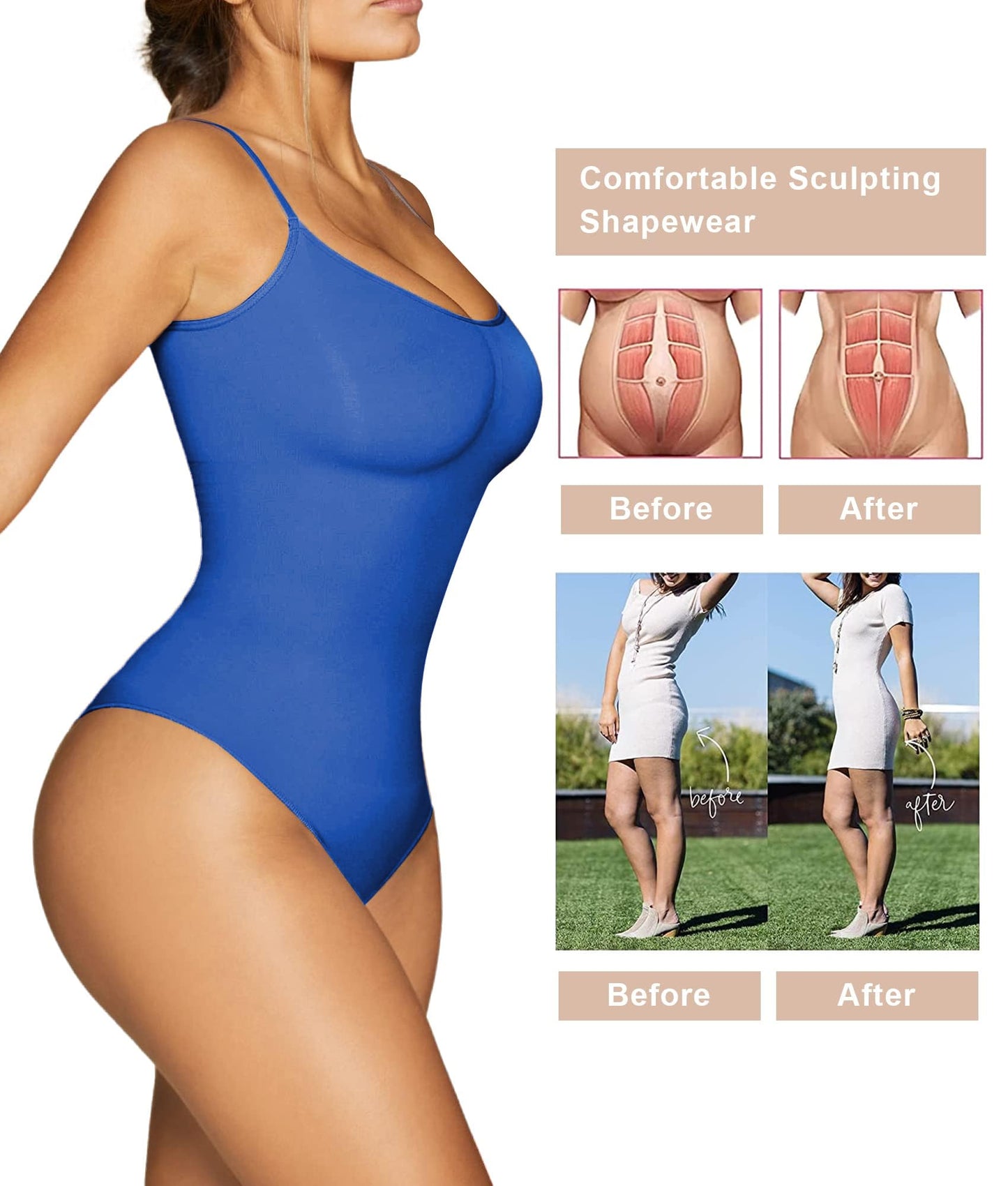SHAPERX Shapewear Damen Bauchweg Bodysuit Formender Body Shaper Sculpting Tanga mit Verstellbarer Schultergurt