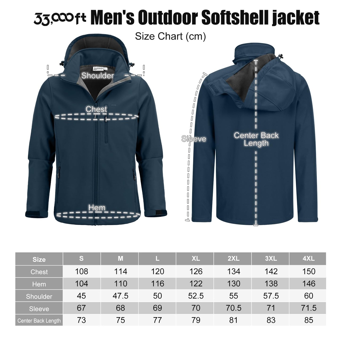 33,000ft Softshelljacke für Herren Wasserdicht Winterjacke Winddicht Warme Fleece Gefüttert Windbreaker Funktionsjacke Outdoorjacke für Wandern Fahrrad Camping