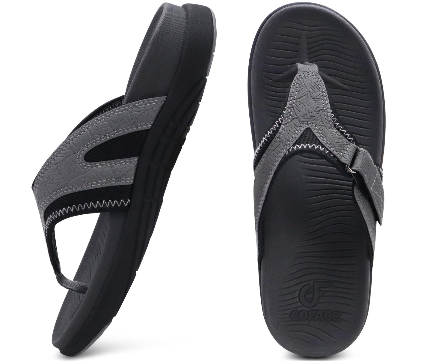 COFACE Sandalen Herren Zehentrenner Weiche Bequeme Flip Flops Arch Support Orthopädische Sommer Leder Sandalen für Herren Badelatschen Outdoor
